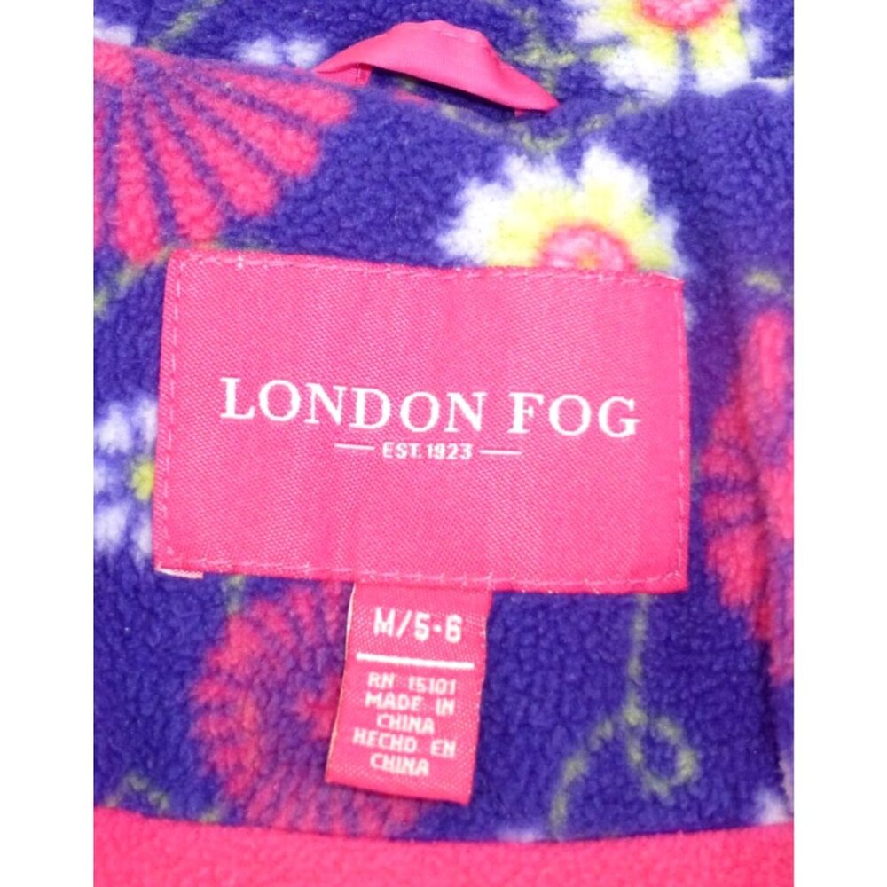 London Fog Girls Pink Puffer Coat W/ Hood & Floral Fleece Interior Size M 5-6 - Picture 4 of 11